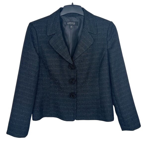 Kasper Womens Time to Shine Black/White Sparkle Suit Set Size 14P - Picture 7 of 16